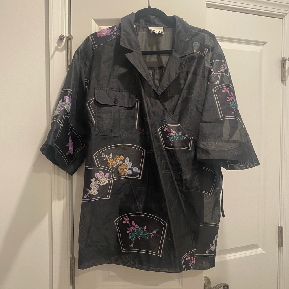 Ganni Organza Floral Embroidered Organza Top - Picture 3 of 6